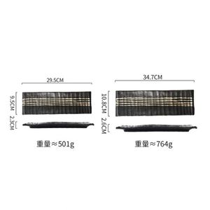Glazed Rectangular 14 Inch Long Sushi Simple Black Restaurant Ceramic Serving Plate <b>Dinner</b> <b>Tray</b> Japanese - Product Image 2