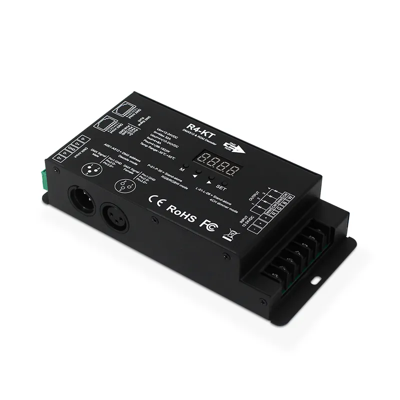 El más nuevo controlador led DMX de 4 canales RGB voltaje constante DMX512 RDM DMX PWM DMX RDM decodificador para tira led