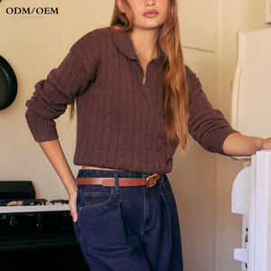 Suéter de Punto Personalizado de Manga Larga para Mujer, Estilo Primavera, Cuello Camisero, Hombros Caídos, Logotipo Bordado - Product Image 3