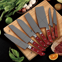 KEENHOPE Set Pisau Dapur Profesional Jepang 7pcs Damascus 67 Lapisan VG10 10Cr15CoMoV Inti Baja Chef Santoku Gagang Kayu Cendana