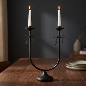 Modern Double Arm Metal Taper Candle Holder Decorative <b>Black</b> <b>Candlestick</b> Stand for Dining Table Home Decor & Wedding - Product Image 4