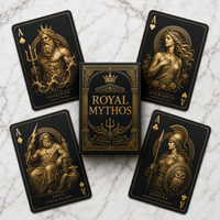Cartes à jouer de luxe Mythos Gold Edition, finition en feuille d'or, finition lin, coins arrondis |   Art de personnage mythologique haut de gamme |   Papier