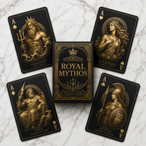 Cartes à jouer de luxe Mythos Gold Edition, finition lin doré, coins arrondis |   Art de personnage mythologique haut de gamme | - Product Image 4