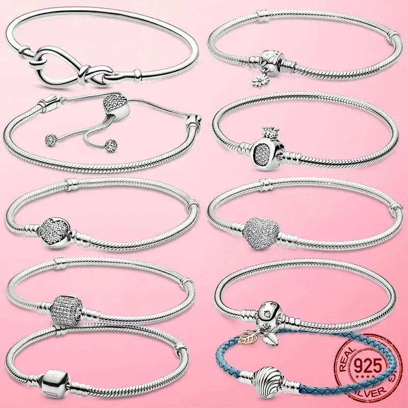 2023 New Fashion Jewelry Moments Snake Chain Pulsera Charms Bracelet 925 Sterl Silver Original with Pandoraer Logo