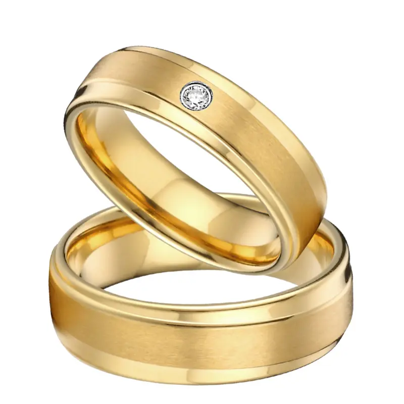 ラブアライアンス18k金メッキカップル結婚指輪セット男性用と女性用ダミー銅真鍮指輪Eheringeanillos bague