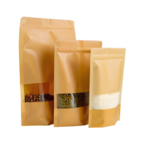 Pochette d'emballage debout avec sac en papier kraft refermable à fermeture éclair avec fenêtre pour la manipulation de surface d'impression par gravure alimentaire