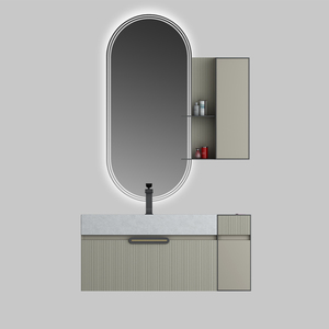 Meuble-lavabo en contreplaqué pour salle de bain avec vasque en céramique, combinaison simple et élégante avec miroir et armoire de salle de bain - Product Image 3