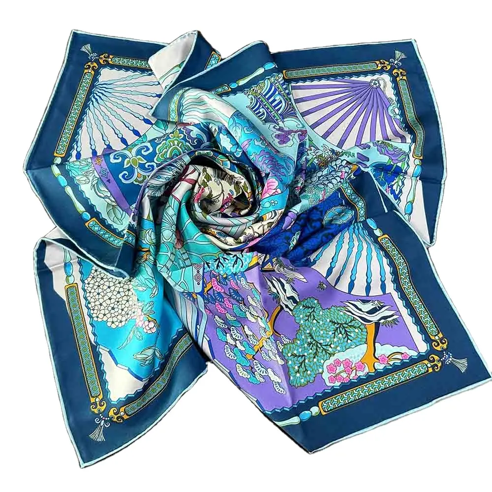 Hot Sale Factory Custom Print Women Silk Or Satin Scarf Vintage Silk Scarves With Box