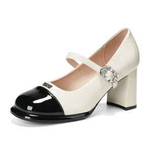Escarpins Mary Jane à bout rond en cuir verni, talon carré de 5 cm ou 8 cm, avec bride à boucle et décorations en strass, chaussures confortables pour femme - Product Image 5