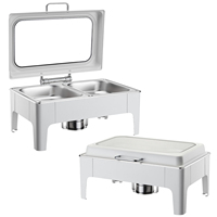 Juego de Platos Calentadores Eléctricos para Buffet con Tapa Abatible, 9L, Color Blanco, Calentador de Alimentos, Equipo de Cocina para Hoteles y Restaurantes