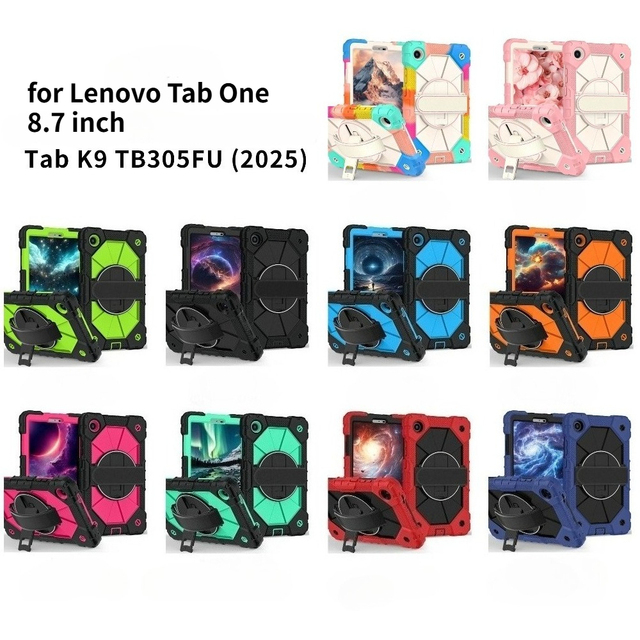 Heavy Duty Protective Case for Lenovo Tab One 8.7 Inch TB305FU K9 8.7" 2025 360 Rotatable Stand Handle Grip Shoulder Strap