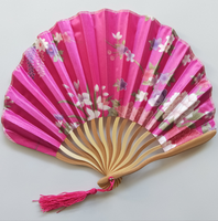 Abanico Plegable Vintage con Diseño Floral y Borla, Impresión por Transferencia Térmica, Recuerdo para Bodas Chinas y Fiestas
