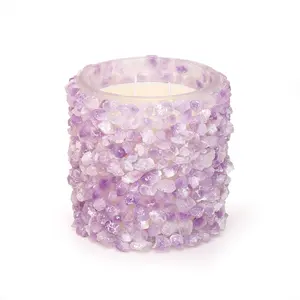 Ingrosso vaso di vetro smerigliato di cristallo viola creativo personalizzato con candela profumata a marchio privato di cristallo curativo aromaterapia cera di soia
