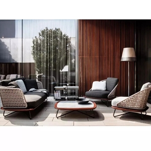 Conjunto de muebles de jardín en forma de u, tela de hierro forjado de segunda mano, <span class=keywords><strong>patio</strong></span>, <span class=keywords><strong>madera</strong></span> y caña, sofá de exterior - Product Image 1