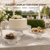 Présentoir à gâteau en verre côtelé transparent en gros, assiette à gâteau sur pied 21cm 27cm 31cm, plateau de service à dessert sur piédestal pour mariage et fête