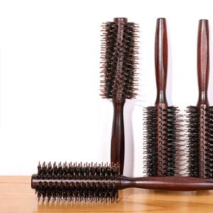 Cepillo desenredante de cerdas de nailon de alta calidad con mango de madera, cepillo redondo para peinar cabello rizado - Product Image 1