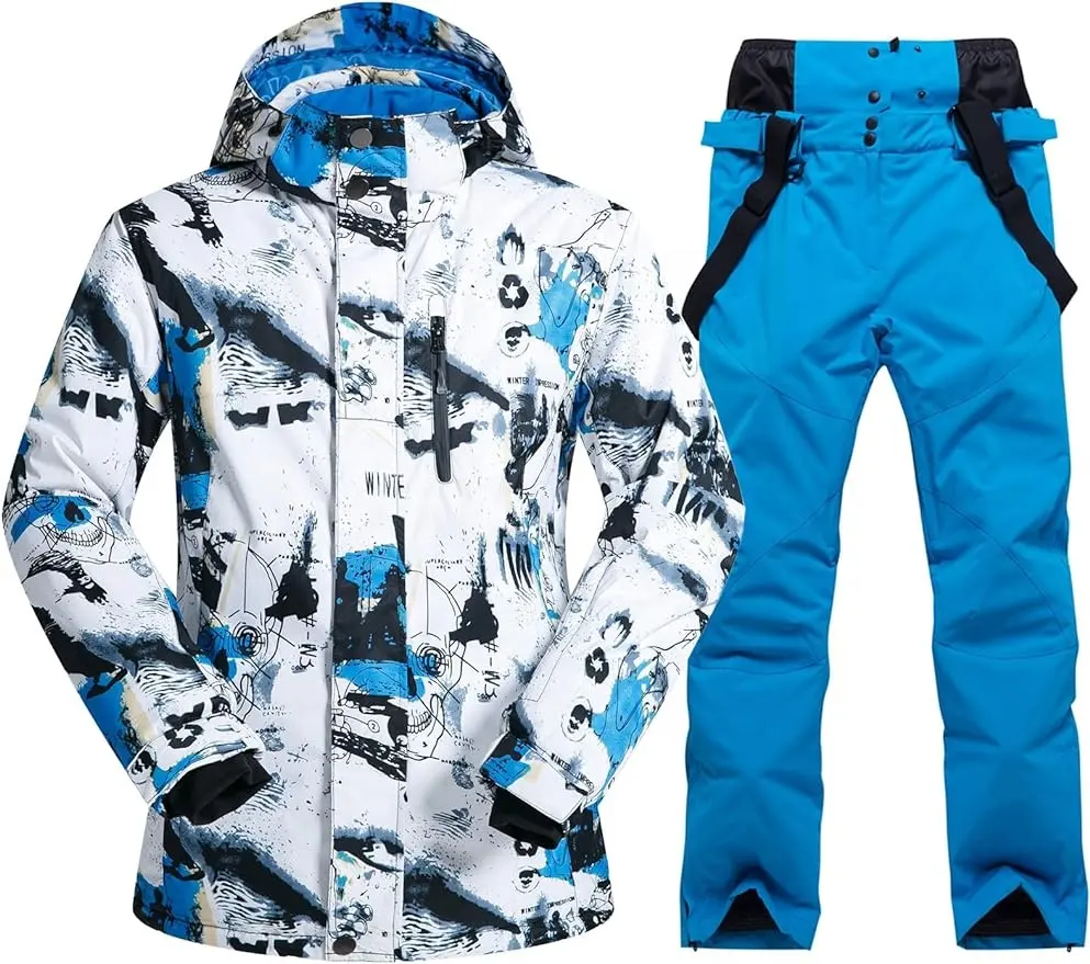 Custom Printing Insulated Snow Warm Waterproof Ski Overalls Winter Outdoor Sports Jumpsuit Snowsuit Snowboard Mens Ski Jacket