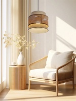 Lustre Moderne Design Bambou Tissage Art Classique Salon de Thé pour Restaurant Décoration Salon Moyen Suspension