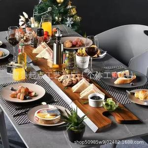 Starting Point Wooden Snack <b>Plate</b> Rectangle With Handle Handmade For Party Use - Product Image 3