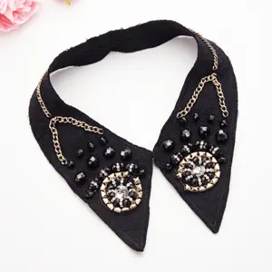 New Arrivals Lace Embroidery Hand Sewn Rhinestone Crystal Bead Collar With Sweater Fake Shirt Collar