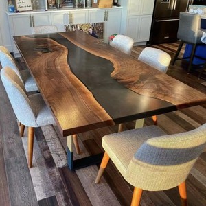 <span class=keywords><strong>Mesa</strong></span> de Comedor de Madera de Nogal Sudamericano con Resina Epoxi Transparente, Diseño Moderno e Innovador <span class=keywords><strong>Pioneer</strong></span> River - Product Image 6