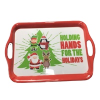 Plateau rectangle en mélamine avec poignée, sachets personnalisés en mélamine, vente en gros, lavable au lave-vaisselle, pour noël, fourniture d'usine,