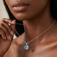 Colliers pendentifs de luxe en argent sterling 925 avec zircon cubique bleu taille rose pour femme