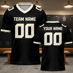 Camiseta Deportiva Personalizada TROPIC EDGE SPORTS de Fútbol Americano Unisex Negra con Cuello en V, Manga Corta, Absorbente de Humedad, Impresión Sublimada con Nombre del Equipo - Product Image 6