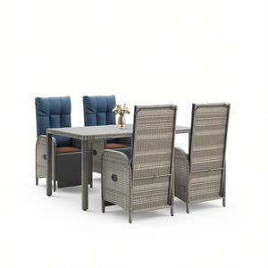 Ensemble de salle à manger de jardin en rotin gris réglable 4 places, mobilier d'extérieur au design contemporain - Product Image 1