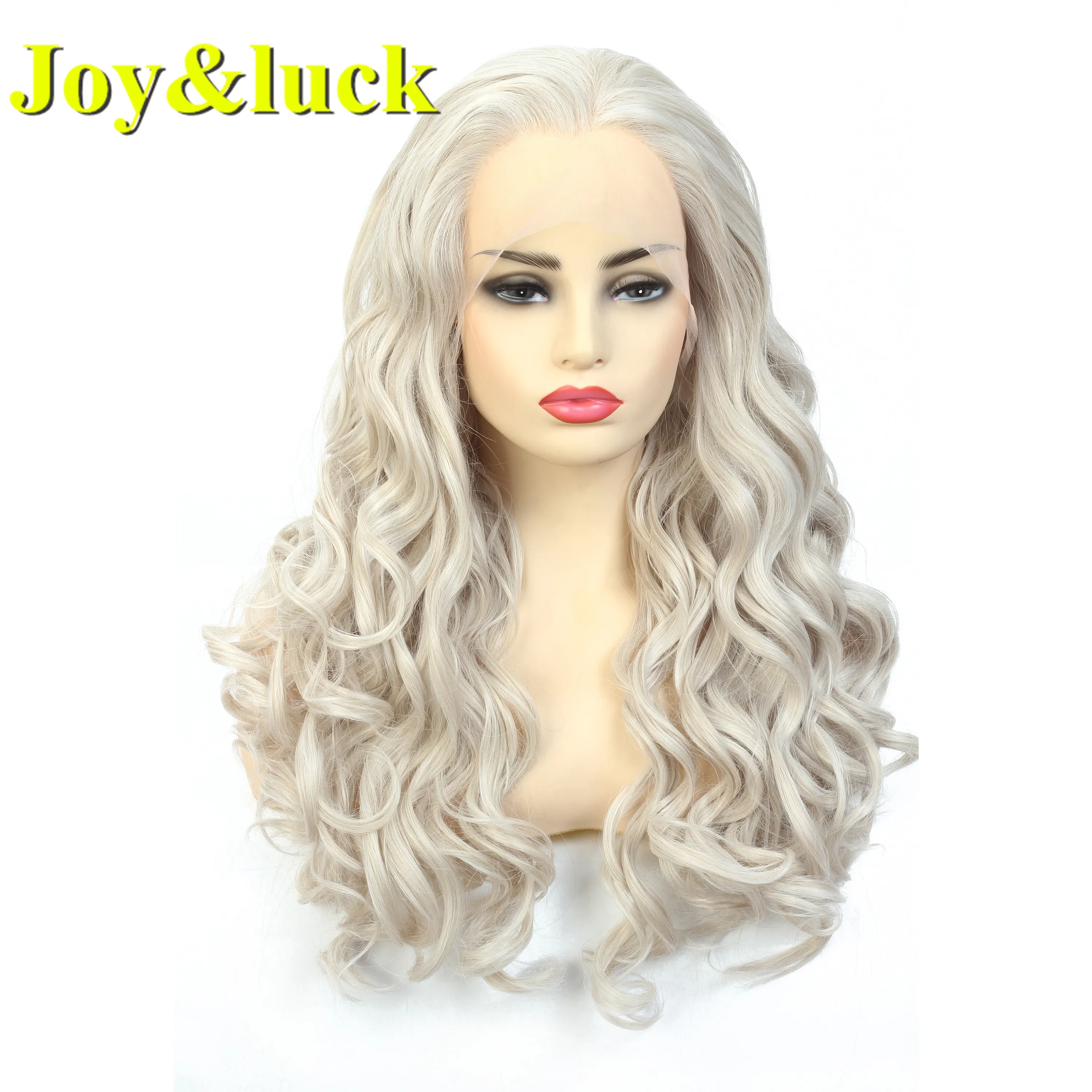 Lacefront Wholesale Price Wigs Cosplay Or Party Long Natural Deep Wave Women Wig Fashion Gray Color Lace Front Synthetic Wig