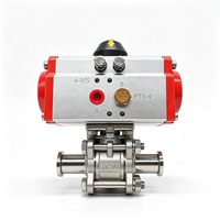 Vanne à boisseau sphérique pneumatique sanitaire 3 pièces en acier inoxydable 304 316L avec raccord Tri-Clamp pour l'industrie alimentaire, des boissons et pharmaceutique