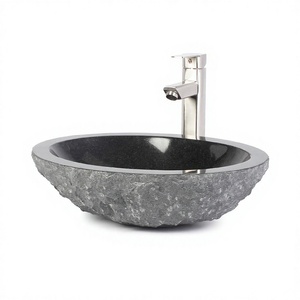 Vasque de salle de bain ovale en granit noir, lavabo à poser sur comptoir, bol de lavabo en pierre naturelle - Product Image 1