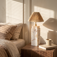Lampe de table réglable à base de marbre, sans fil, rechargeable, abat-jour plissé en raphia, style nordique minimaliste, luxe, mariage, hôtel, restaurant