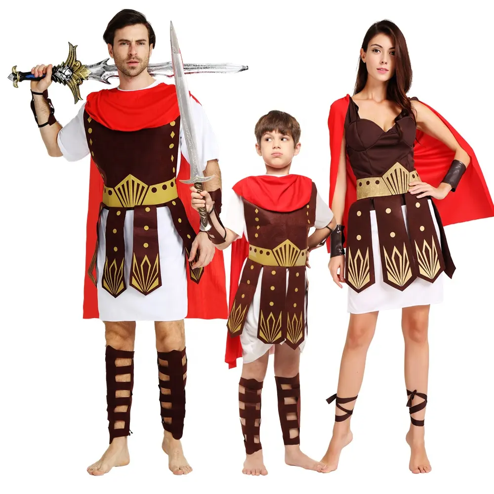 Karnaval parti Masquerade yetişkin çocuk Cosplay sezar haçlı antik roma savaşçı Spartan savaşçı kostüm