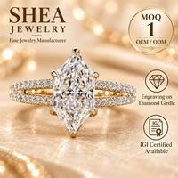 Bague de fiançailles en or jaune massif 10K/14K/18K avec diamant de laboratoire taille hexagonale 0,5-3 carats, sertissage pavé personnalisé, tige fendue, certifié IGI VS VVS
