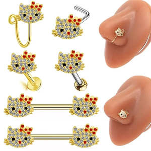 Schattige Y 2K Kristal Kat Bungelende <span class=keywords><strong>Navel</strong></span> Ring Voor Vrouwen Kat Neus Ring Kitty Cartoon Navelstreng Roestvrij Staal <span class=keywords><strong>Navel</strong></span> <span class=keywords><strong>Piercing</strong></span> - Product Image 2