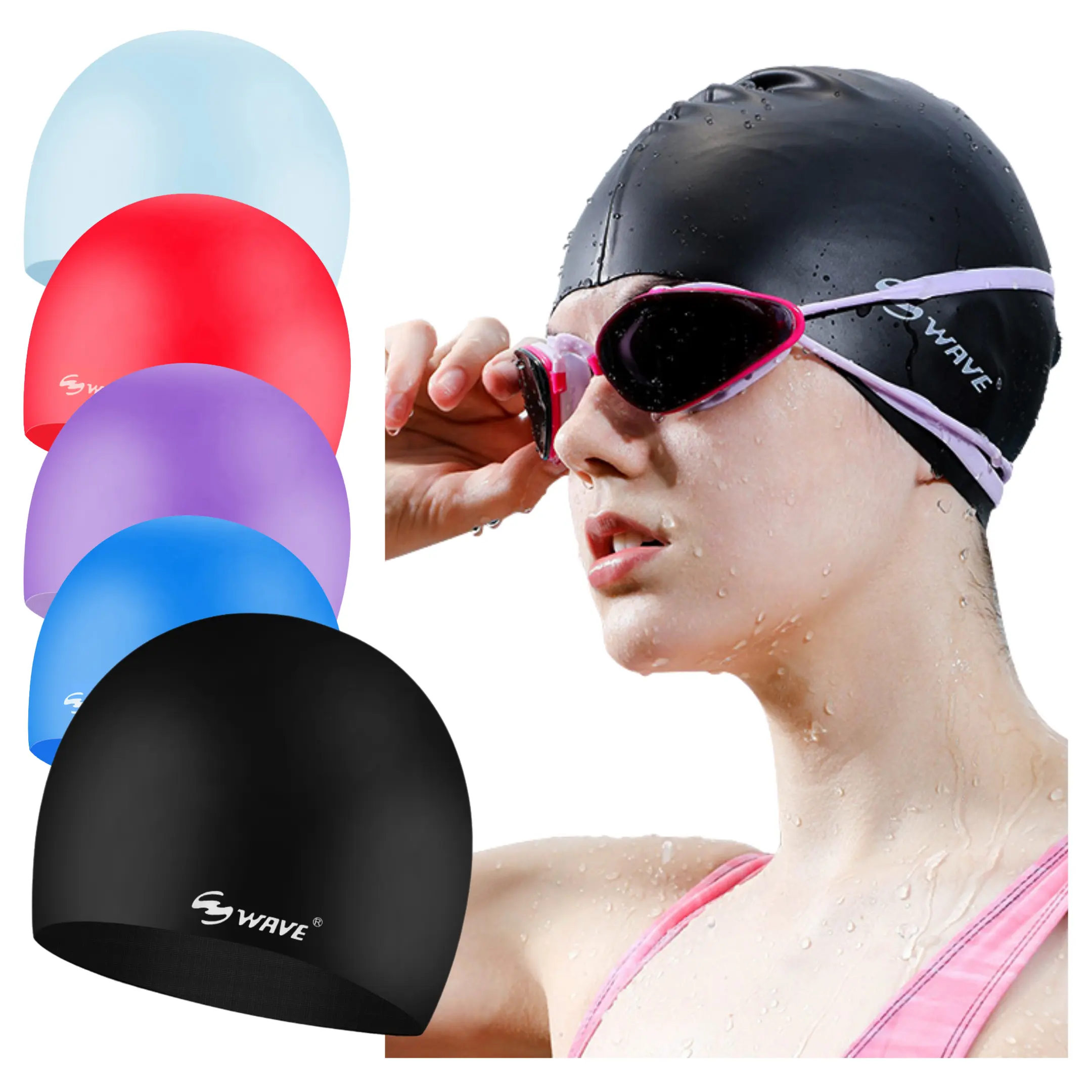 Wave Personalized Custom Logo Waterproof Swim Hat Caps silicone Swimming Cap