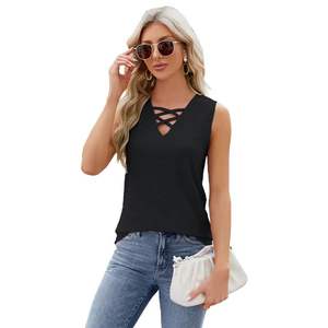 Tops sin mangas para mujer, novedad de primavera/verano, chaleco con tirantes y cuello en V de color liso - Product Image 2