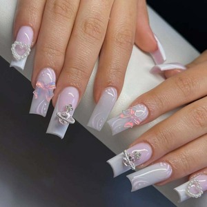 <span class=keywords><strong>Uñas</strong></span> Postizas Acrílicas <span class=keywords><strong>de</strong></span> Alta Calidad al por Mayor, Estilo Ataúd Corto Mediano, Punta Francesa Almendrada, Manicura, <span class=keywords><strong>Uñas</strong></span> a Presión, Incluye Pegamento - Product Image 4