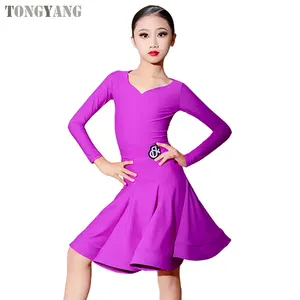 TONGYANG New Long Sleeve Latin Dance Dress Girls Children Kids Rumba Chacha Samba Cowboy Ballroom Dance Dress