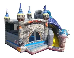 Desain Baru Rumah Bouncer Kombo Bouncer Bouncer Kastil Usia Naga Tiup dengan Slide untuk Dijual