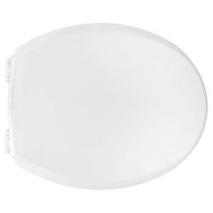 Asiento de Inodoro Universal de Madera con Bisagras de PVC, Forma Ovalada Blanca para Inodoros Estándar - Product Image 1