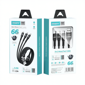 Cable metálico rápido Ansty 3 en 2 de 66W y 1.2M para Micro USB, USB-C y Lightning - Product Image 2
