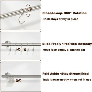 Crochets de cuisine en acier inoxydable 304, barre de suspension sans perçage pour ustensiles, support mural multifonctionnel pour couteaux et couvercles - Product Image 2