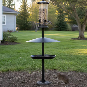 JH-Mech Maßgefertigte Große Transparente Samenaufbewahrungsröhre mit Breitem Eichhörnchen-Schutz, Zweistufiges Futtertablett-Design, Metallstange für Vogelfutterspender - Product Image 4