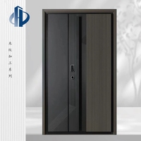 Puerta de Entrada Blindada Moderna de Aluminio Fundido con Acabado de Madera 5D, Cerradura Digital Inteligente, Puerta de Seguridad con Combinación de Colores