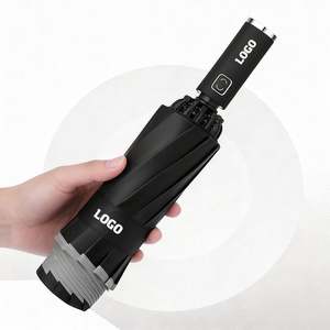 Full-automatic Open Handle LED 3 Fold Umbrella Reverse UV Sun Rain Flashlight <b>Parasol</b> Reflective Stripe <b>Light</b> Umbrellas - Product Image 1