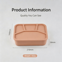 Boîte à lunch en silicone à quatre compartiments, carrée, avec couvercle, compatible micro-ondes, pour le transport transfrontalier