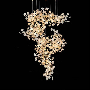 Hậu hiện đại nghệ thuật Bắc Âu Ginkgo Leaf Chandelier tất cả các đồng Glass LED trắng ấm treo chiếu sáng cho nhà hàng phòng triển lãm - Product Image 3