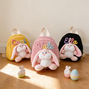 Uionen Custom Name Handmade Cartoon Rabbit Kids <b>Backpack</b> Mini Cute Toddler School Bag Easter Gift for Boys Girls - Product Image 1